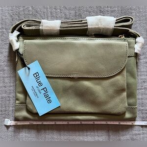 Olive green Blue Plate of USA leather crossbody bag NWT